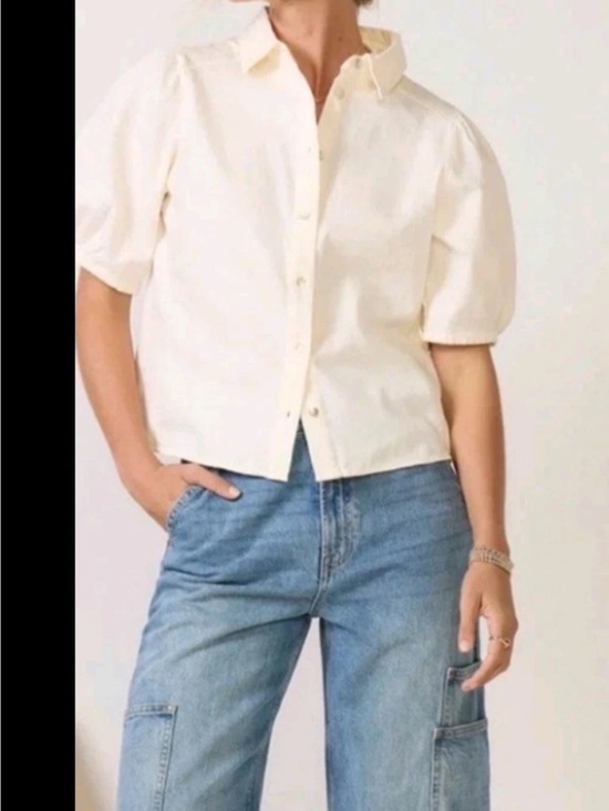 MELISSA NEPTON Tops - Melissa Nepton Ivory Zoya Puff-Sleeve Button-Up Shirt M